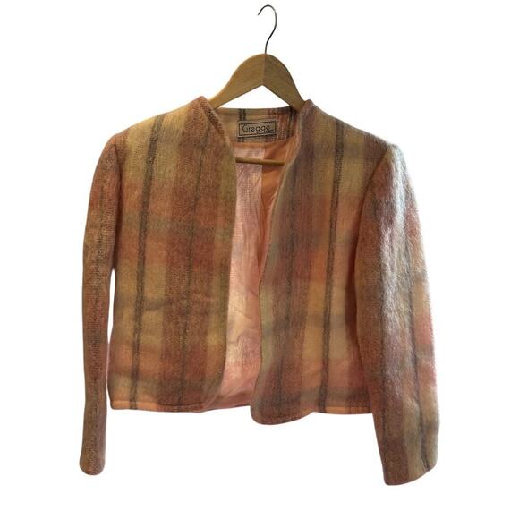 VTG 90s Gregge Sport Mohair Cropped Pink Plaid Jacket USA Made Sz 4 - Picture 6 of 6